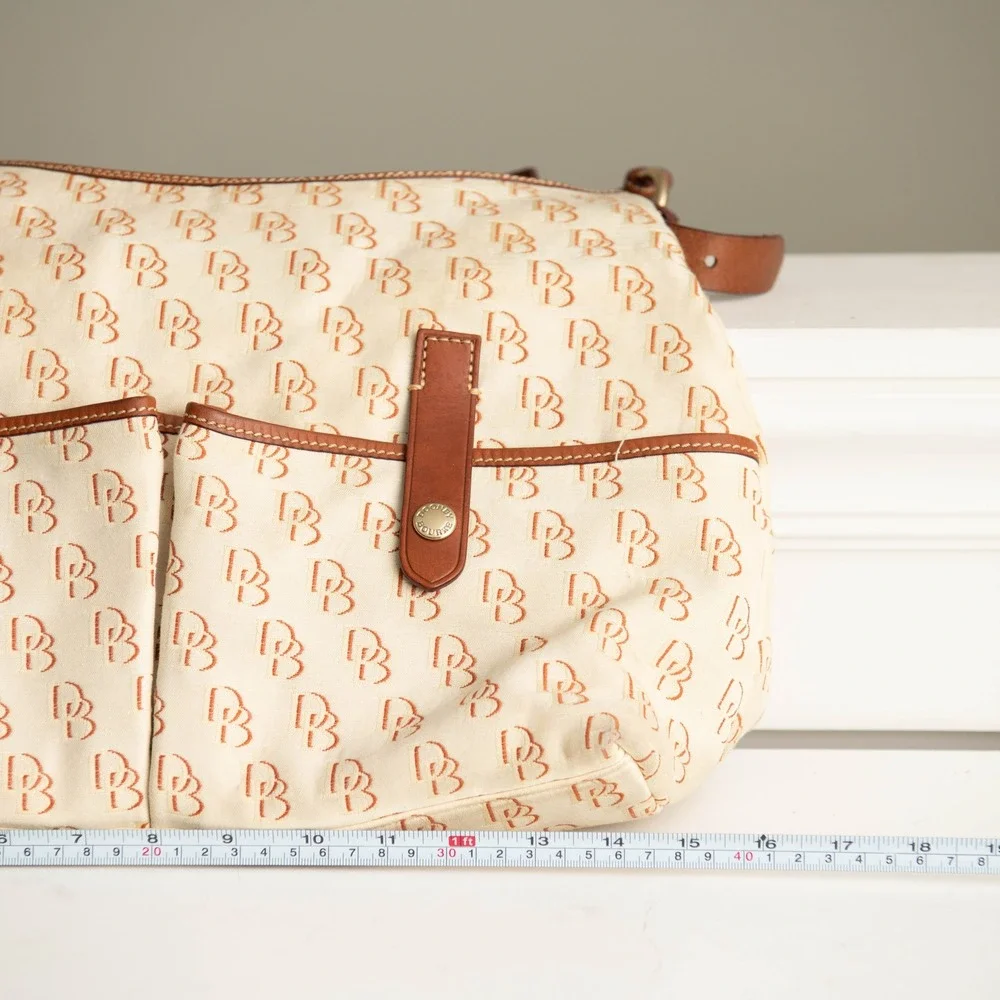 Dooney & Bourke Lucy Signature Logo Canvas Hobo‎ Shoulder Bag Double Pockets